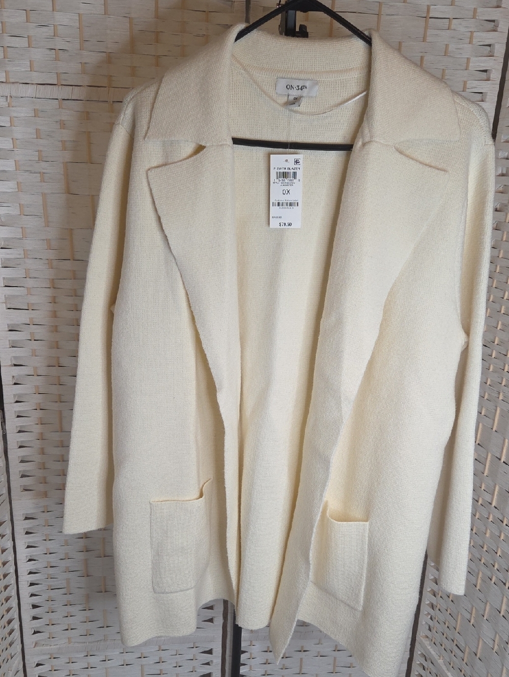 ON 34th Cream Open-Front Knit Blazer Cardigan
